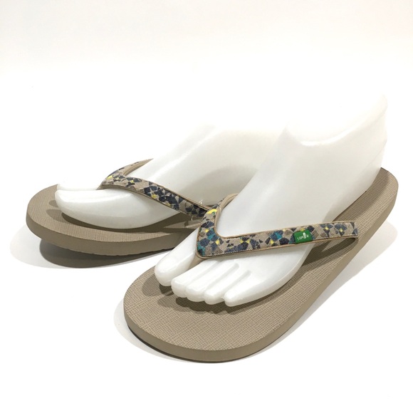SANUK VEGAN SHIMMY FLIP-FLOP SANDALS -NATURAL MULTICOLOR -WOMEN US 7 -NEW - Picture 2 of 7
